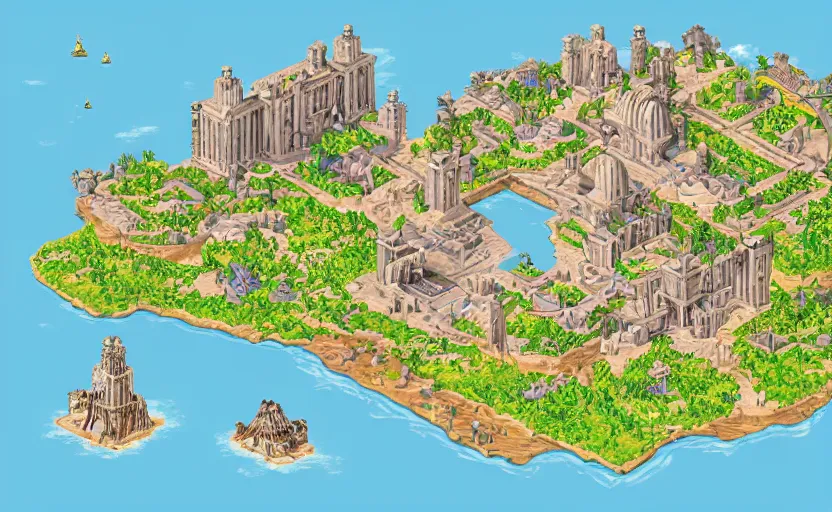 Image similar to isometric map of the lost city of Atlantis, fantasy illustration