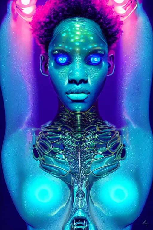 Image similar to hyperrealistic cybernetic cinematic bioluminescent very expressive! oshun goddess underwater, whole body, highly detailed face, digital art masterpiece, smooth eric zener cam de leon, dramatic pearlescent turquoise light on one side, low angle uhd 8 k, shallow depth of field