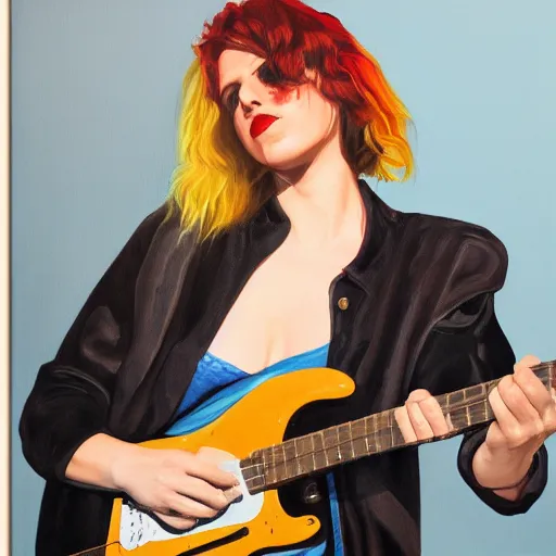 Image similar to Anna Calvi playing electric guitar, oil painting by Martine Johanna