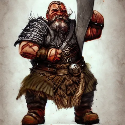 Image similar to a fantasy comic book style portrait painting of a dwarf berserker swinging axes, octane render, hyperreal