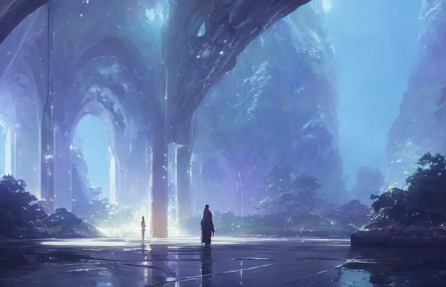 Prompt: makoto shinkai concept art of the crystal archway dimension, key visual, ambient lighting, highly detailed, digital painting, artstation, concept art, sharp focus, by makoto shinkai and akihiko yoshida and hidari and wlop and greg rutkowski