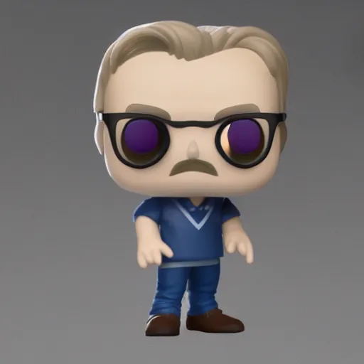 Image similar to a 3d render of Brian Cox as a funko pop, studio lighting, grey background