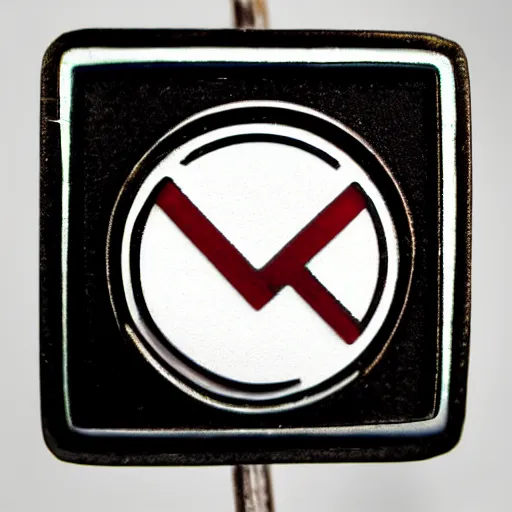 Prompt: a photo of a retro minimalistic clean fire warning enamel pin, studio lighting, flickr