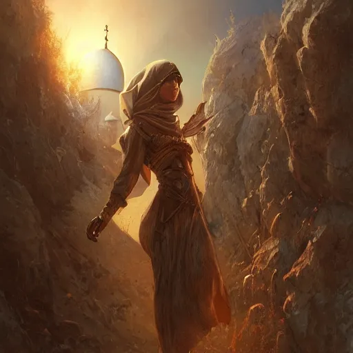 Image similar to Palestine by artgerm and wlop and scott fischer and seb mckinnon, digital art, highly detailed, wide shot, intricate, fantasy, mystical, sharp focus, Trending on Artstation HQ, deviantart, unreal engine 5, 4K UHD image