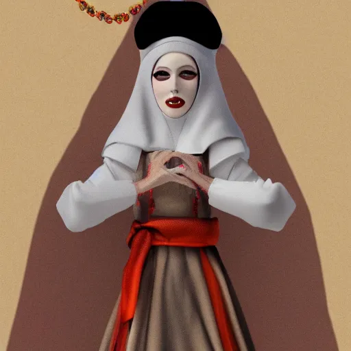 Image similar to female character inspired by venice carnival and nun | | artwork made by greg rutswork and lois van barlee