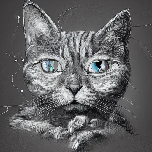 Prompt: Schrodinger cat, quantum mechanics, Surrealism, highly detailed, smooth, artstation, digital illustration