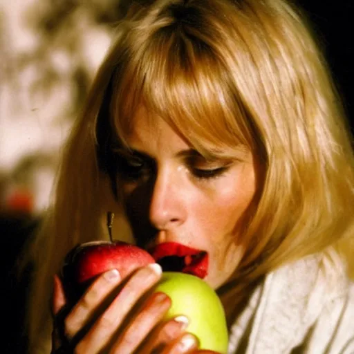 Prompt: natassia kinski eating an apple, highly resolution, detailed, nice lighting