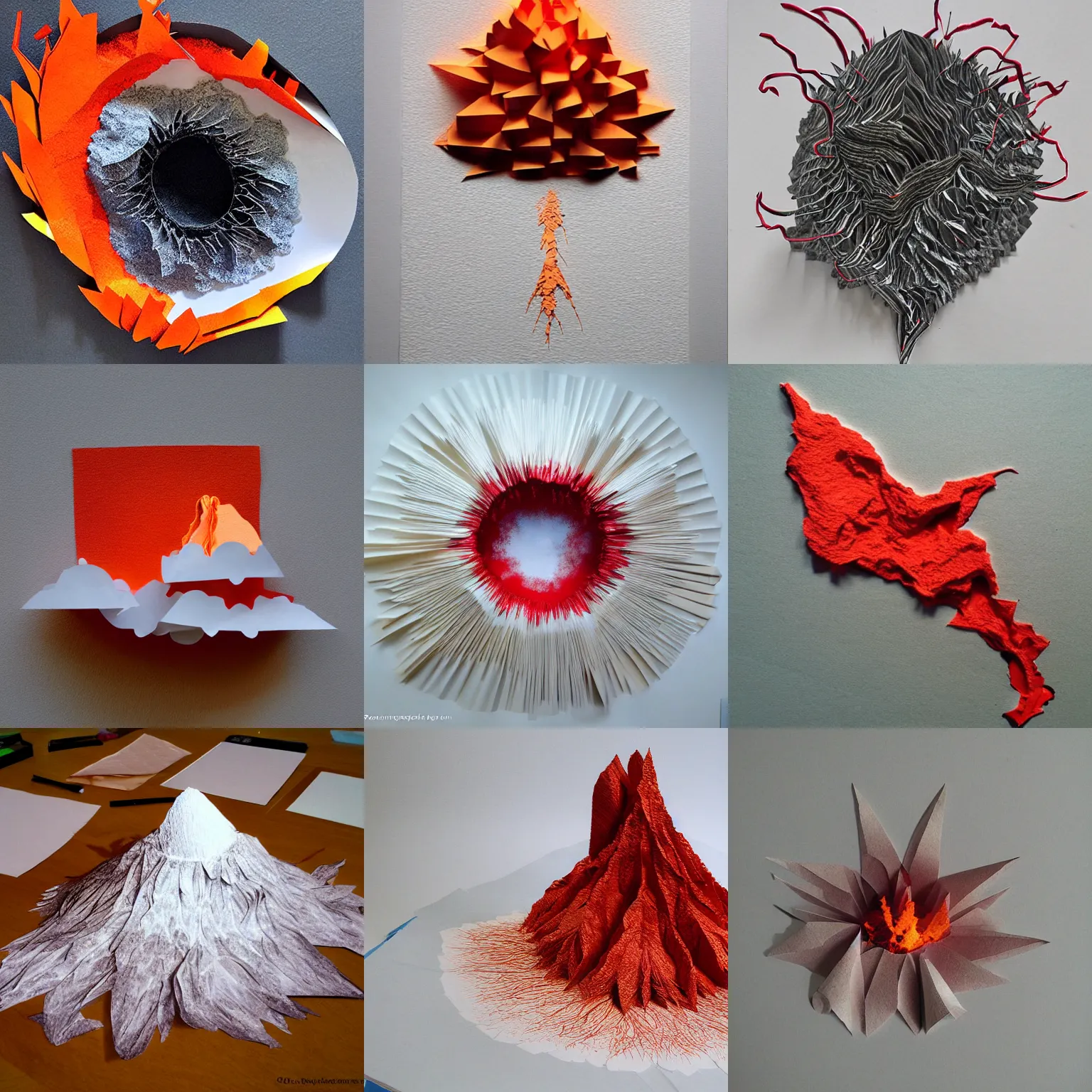 Prompt: erupting volcano, paper art