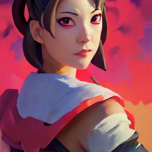 Image similar to greg manchess portrait painting of sakura from fortnite as overwatch character, medium shot, asymmetrical, profile picture, organic painting, sunny day, matte painting, bold shapes, hard edges, street art, trending on artstation, by huang guangjian, gil elvgren, ruan jia, greg rutkowski, gaston bussiere