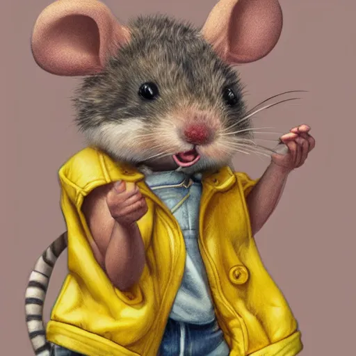Image similar to anthropomorphic mouse wearing denim short shorts and yellow tank top, short blond fur, highly detailed, artgerm style, artstation, soft light, sharp focus, illustration, character design, concept art