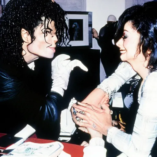 Prompt: michael jackson giving tatiana thumbtzen brain 1987