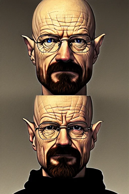 Prompt: walter white as an elf, photorealistic, highly detailed,