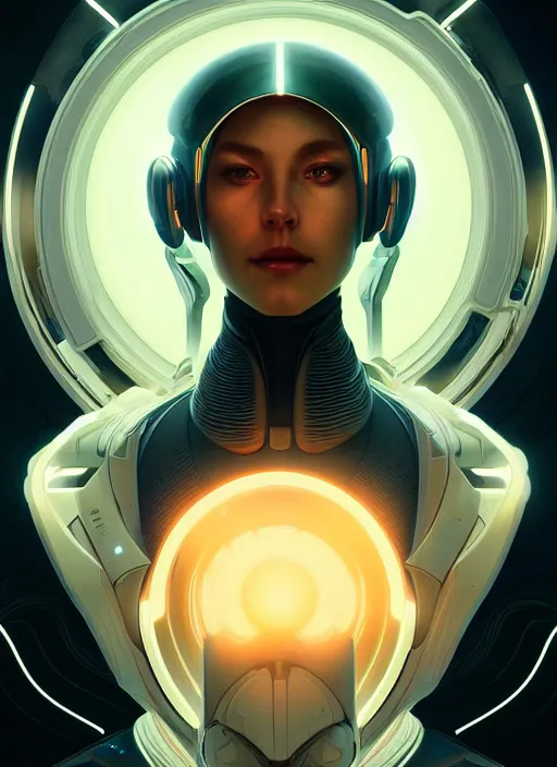 Image similar to symmetry!! portrait of alien, sci - fi, tech wear, glowing lights!! intricate, elegant, highly detailed, digital painting, artstation, concept art, smooth, sharp focus, illustration, art by artgerm and greg rutkowski and alphonse mucha, 8 k