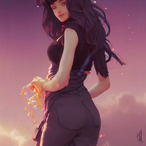 Image similar to brunette uwu girl cute, vaporwave, highly detailed, digital painting, artstation, concept art, smooth, sharp focus, illustration, art by artgerm and greg rutkowski and alphonse mucha