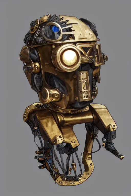 Image similar to steampunk mask minimalist fantasy art robot ninja helmet, global illumination ray tracing hdr fanart arstation by sung choi and eric pfeiffer and gabriel garza and casper konefal radiating a glowing aura