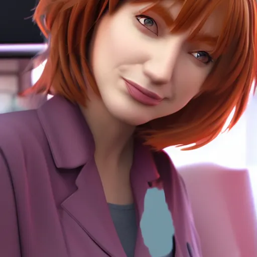 Image similar to christina hendricks as kaiji anime characters, 3 d render, blender,