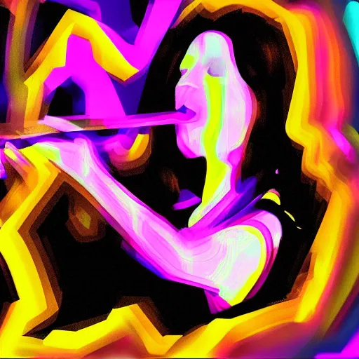 Image similar to “a woman with synesthesia listening to an orchestra at a concert hall, digital art”