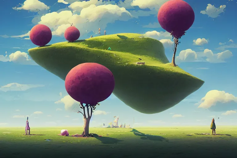 Prompt: surreal glimpse into other universe, floating island in the sky, summer morning, very coherent and colorful high contrast, art by gediminas pranckevicius, geof darrow, makoto shinkai, dark shadows, hard lighting