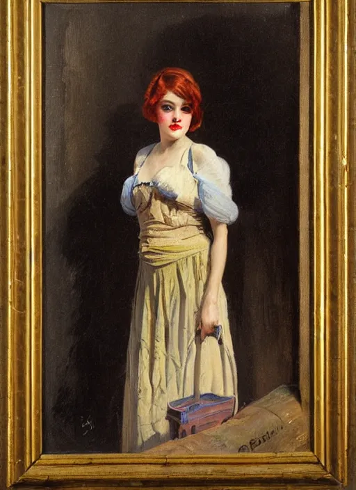 Prompt: a portrait of a pretty sewer punk young lady by abbott fuller graves