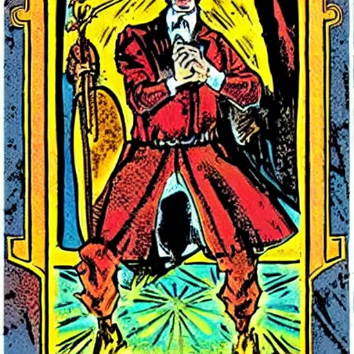 Prompt: the tarot card of the magician painted by will eisner.