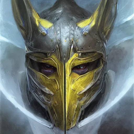 Image similar to daedric armor skyrim, realistic anthropomorphic shiba inu, fantasy, blue and yellow aura, by donato giancola and greg rutkowski and wayne barlow and zdzisław beksinski, realistic face, visible face, digital art, artstation, symmetry