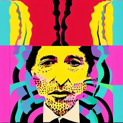 Image similar to psychedelic design of bob dylan by paul rand