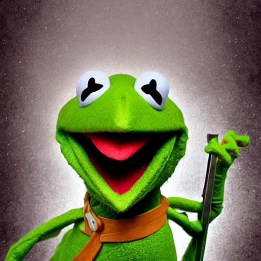 Image similar to kermit the frog as a barbarian warlord, sword and sorcery art