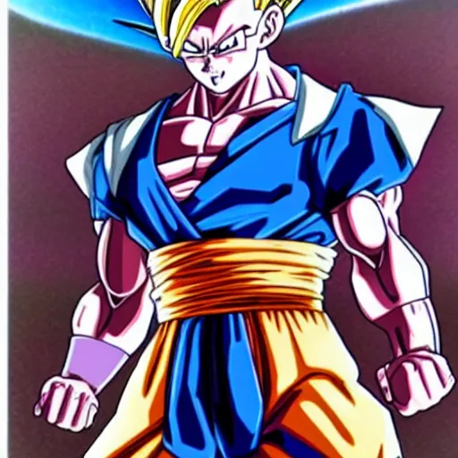 Image similar to a dragonball character behing the fusion of son goku and freezer