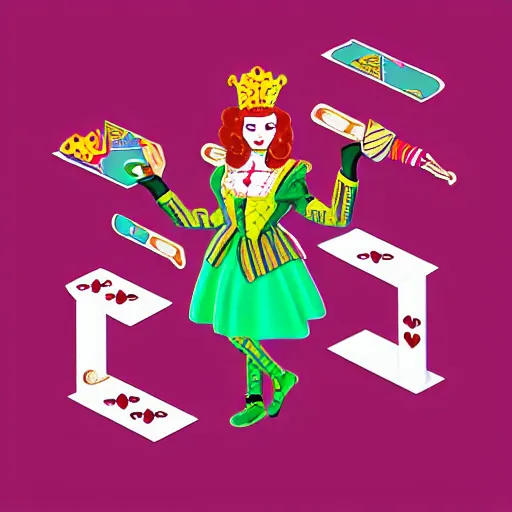 Prompt: “isometric queen of hearts, alice in wonderland, retro style”