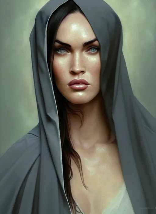 Image similar to portrait of megan fox as a sultry nun, catholic, church, bible, christian, intricate, headshot, highly detailed, digital painting, artstation, concept art, sharp focus, cinematic lighting, illustration, art by artgerm and greg rutkowski, alphonse mucha, cgsociety