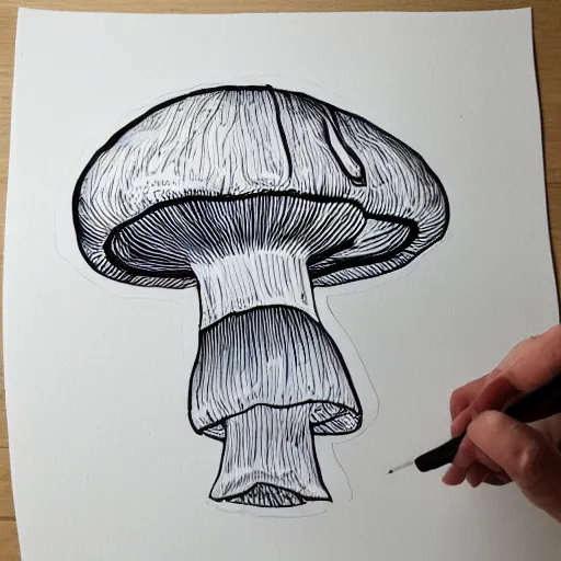 Image similar to mushroom outline, detailed sketch, black ink on white paper