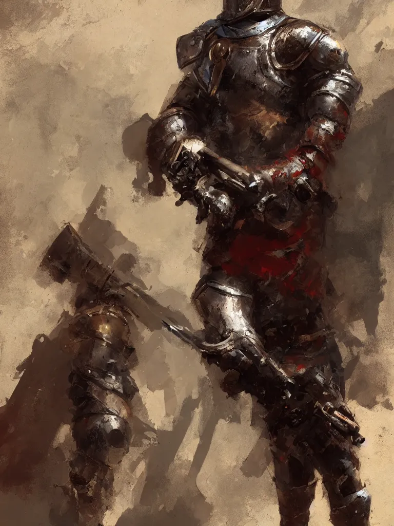 Image similar to A medieval knight holding a gun, painted by Craig Mullins, trending on ArtStation