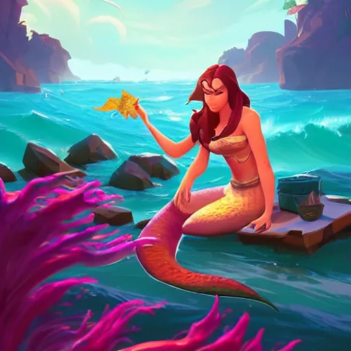 Image similar to painting mermaid treasure on sea of thieves game avatar hero smooth face median photoshop filter cutout vector, behance hd by jesper ejsing, by rhads, makoto shinkai and lois van baarle, ilya kuvshinov, rossdraws global illumination