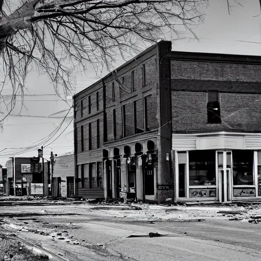 Image similar to a professional photograph of an abandoned midwestern main street