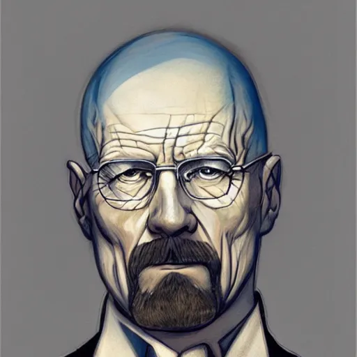 Image similar to a highly detailed portrait of walter white in the style of charles dana gibson and in the style of peter mohrbacher. glowing rune of magical power.