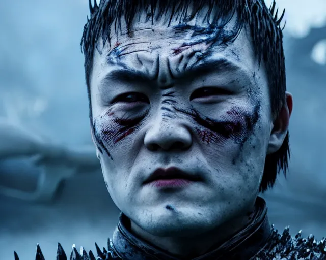 Prompt: justin sun as night king in game of thrones attacked by crimson - black bees, 4 k, epic, cinematic, focus, movie still, fantasy, extreme detail, atmospheric, dark colour, sharp focus