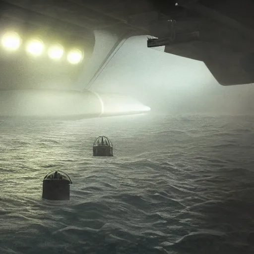 Prompt: Concept art, inside an empty ussr submarine, foggy and dark, littles light beams coming from many holes, photorealism, 8k, cinematic, high details, neat