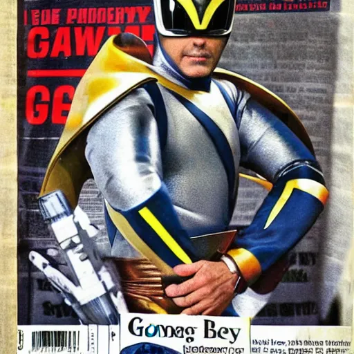 Image similar to george clooney as the newspaper power ranger, digital photography, highly detailed