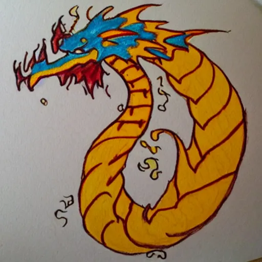 Image similar to “fire breathing dragon, child crayon drawing”