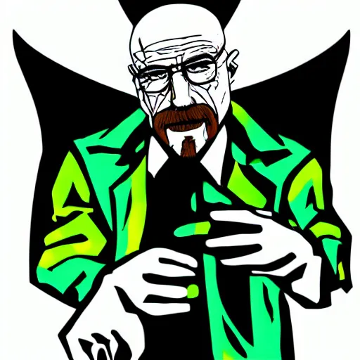 Prompt: die cut sticker, walter white with wings in the joker outfit