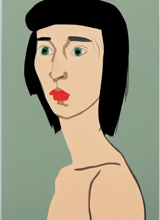 Prompt: a portrait of a pretty sewer punk young lady by alex katz