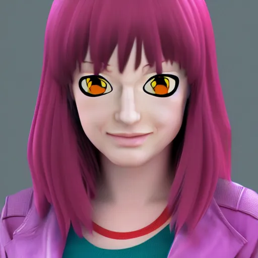 Image similar to christina hendricks as kaiji anime characters, 3 d render, blender,