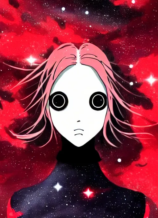 Prompt: highly detailed portrait of a hopeful pretty astronaut lady with a wavy blonde hair, by Studio Ghibli, 4k resolution, nier:automata inspired, bravely default inspired, vibrant but dreary but upflifting red, black and white color scheme!!! ((Space nebula background))