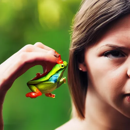 Prompt: A photo of a woman eating a frog, ultra high detail, 8k.