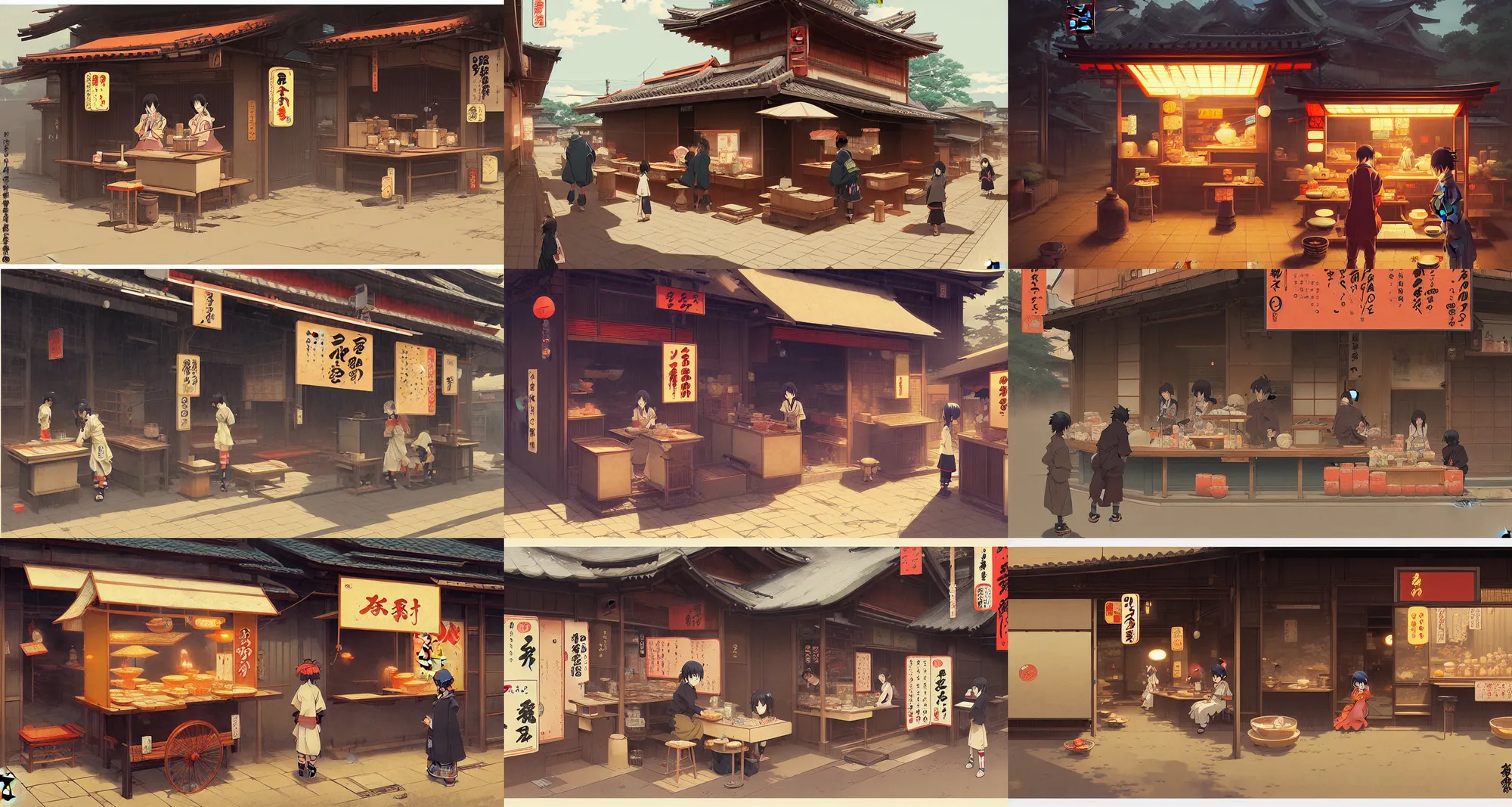 Prompt: anime visual edo period ramen stand by greg rutkowski, located in a rural street