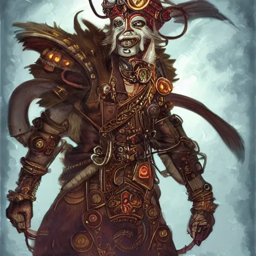 Prompt: a highly detailed concept art of a rakshasa sorcerer in a steampunk spaceship