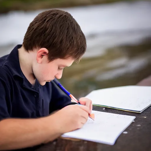Prompt: Ethan Smith writing his next guide, (EOS 5DS R, ISO100, f/8, 1/125, 84mm, postprocessed, enhanced, facial features)