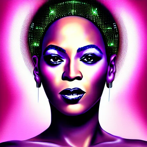 Prompt: “Beyoncé as a sci-fi magic girl, elegant, highly detailed, digital painting”