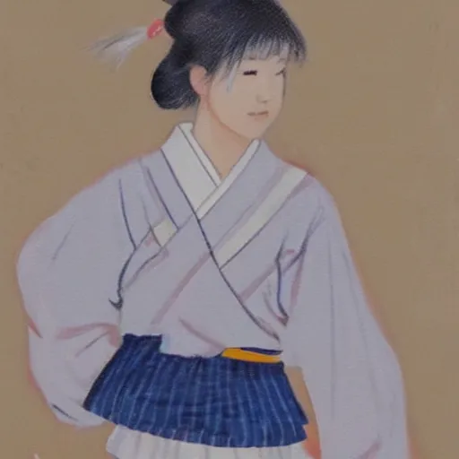 Prompt: a painting of Japanese schoolgirl, clothed, Epic