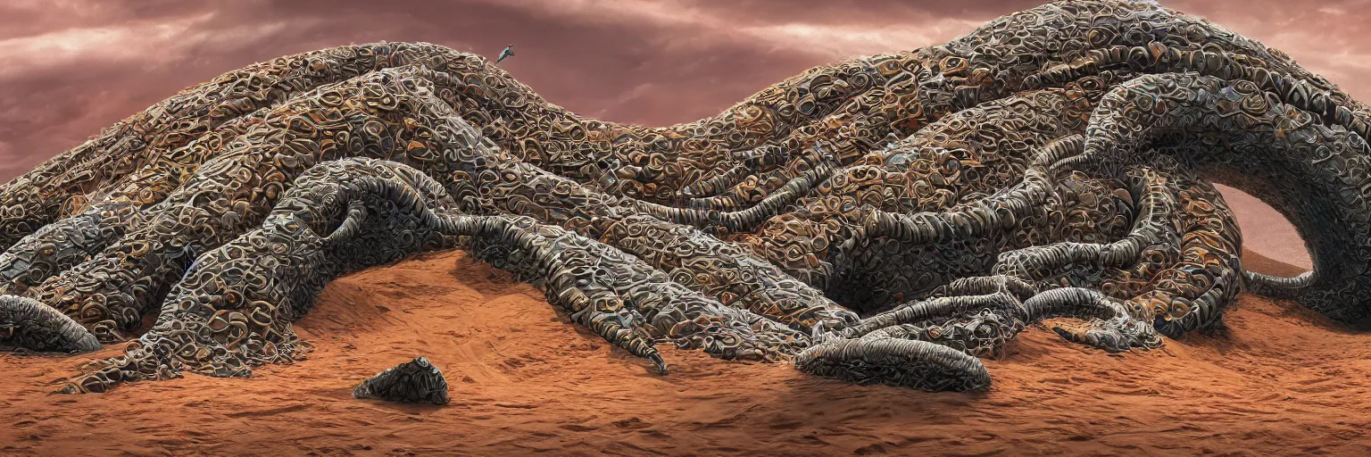 Prompt: Sandworms on planet Dune, realistic, hyper detailed, 4K